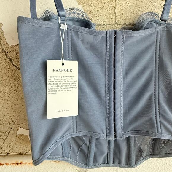 Coquette Blue Lace Corset Top Bustier Style Lingerie Romantic Grunge Energy - Picture 3 of 6